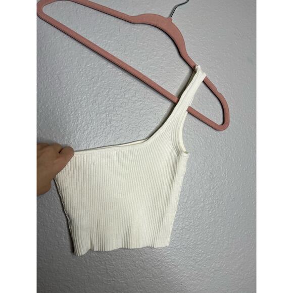 Superdown Ellie One Shoulder Ribbed Crop Top L - Picture 2 of 5